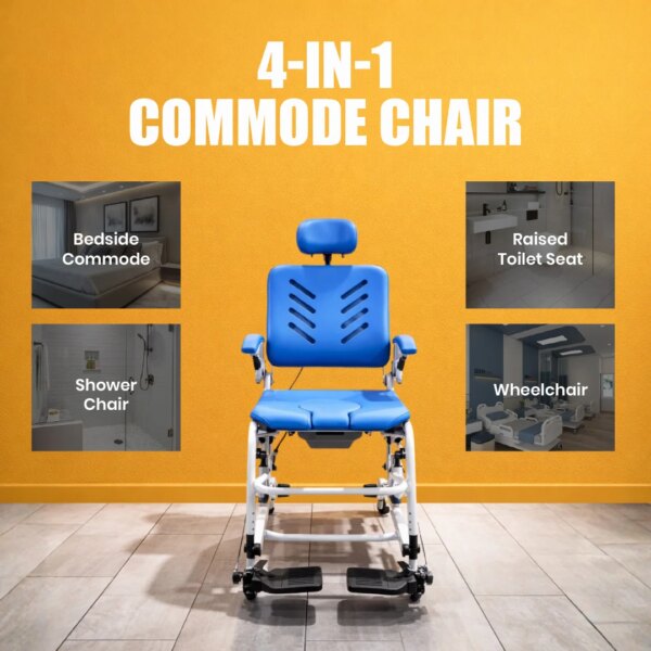 Reclining Shower Commode Chair with Leak-Proof Bucket