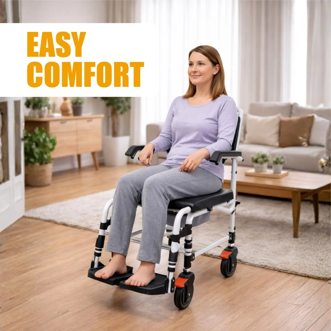 Shower Commode Chair with Lightweight Aluminum Frame – SCAP-01