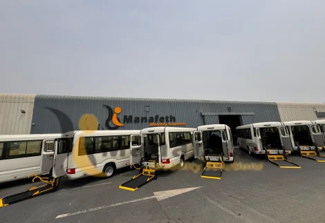 50 plus Toyota Coaster with Wheelchair lifts by Manafeth Mobility UAE