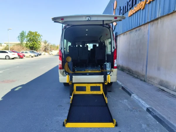 Dubai Taxi Toyota Hiace wheeelchair lift back view in Dubai UAE