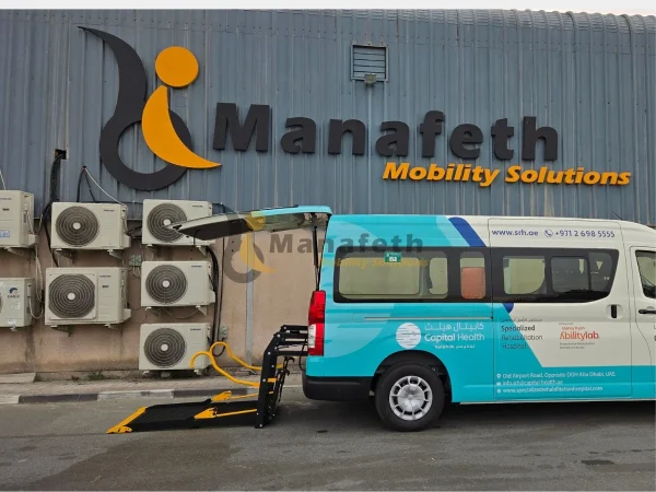 Toyota Hiace with wheelchair lift by Manafeth Mobility UAE