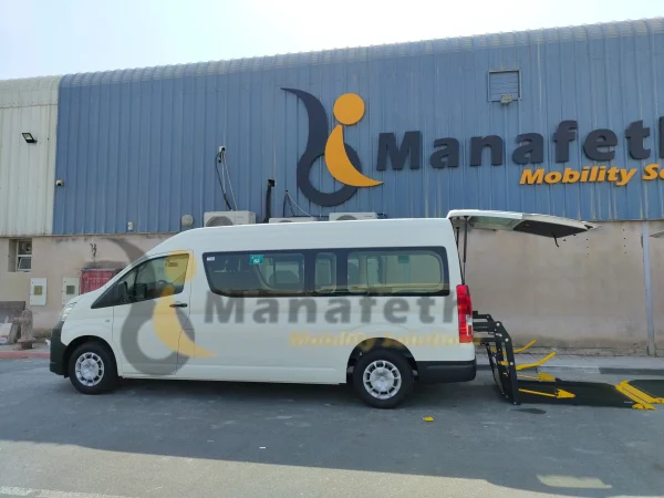 Toyota Hiace with wheelchair lift by Manafeth Mobility UAE