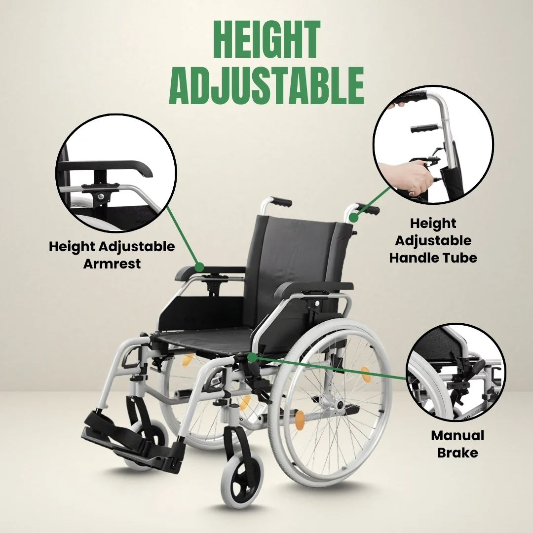 Manual Aluminium Wheelchair – Lightweight & Height Adjustable