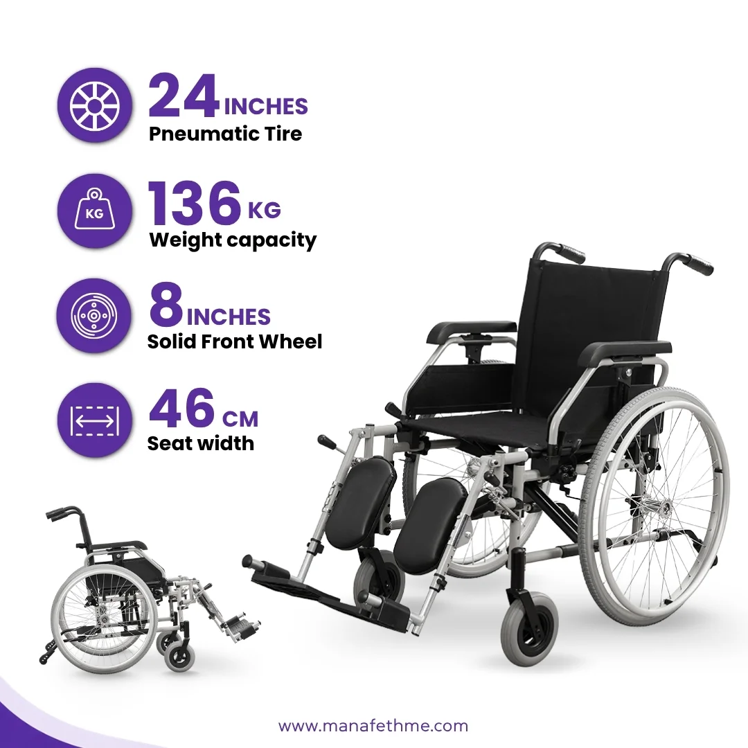 Aluminium Manual Wheelchair with Elevating Legrest for Rent - Image 2